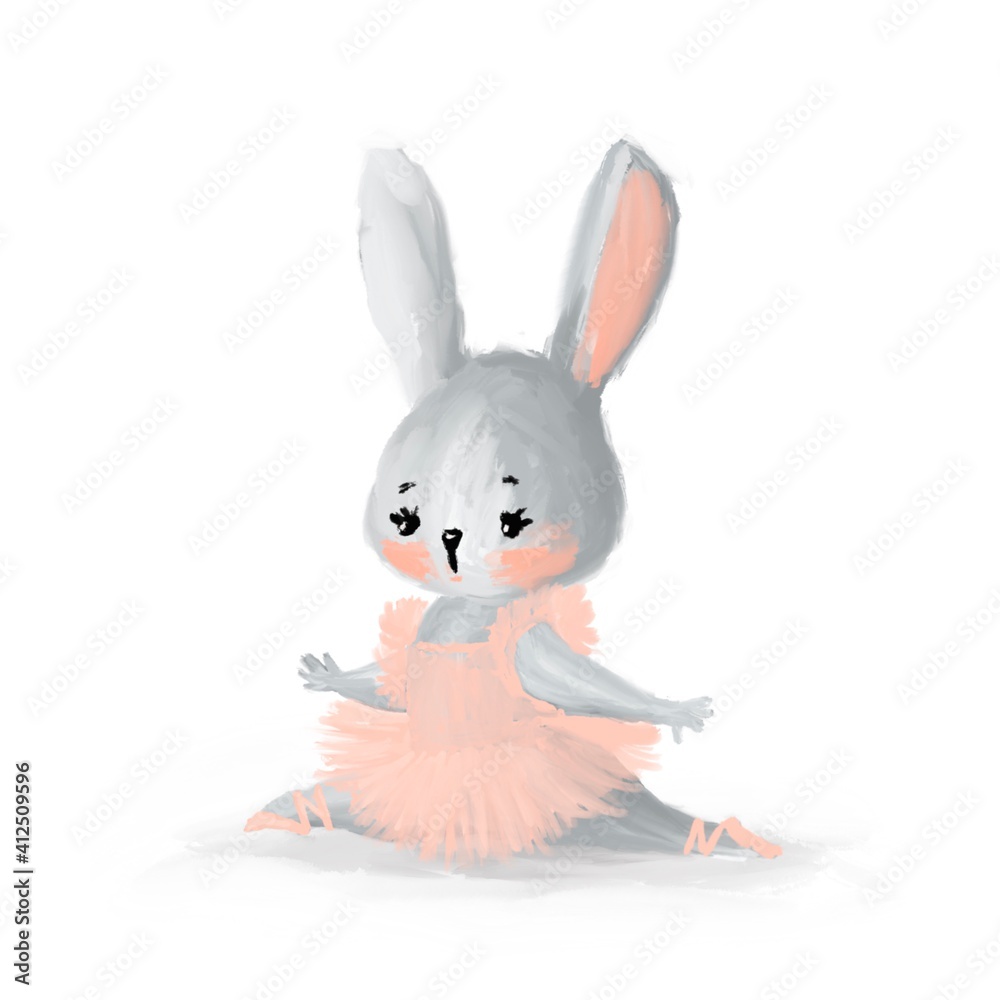 Obraz premium Cute ballerina, ballet girl baby bunny in a ballet dress.