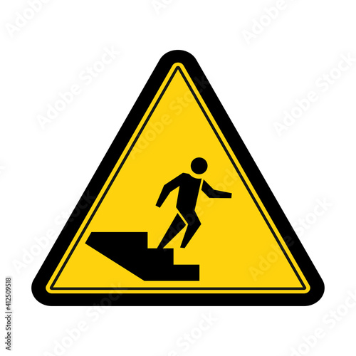 Warning step down sign and symbol graphic design vector illustration