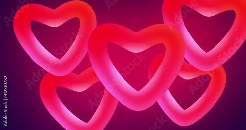 Cute hearts wiggling on blue background 4k