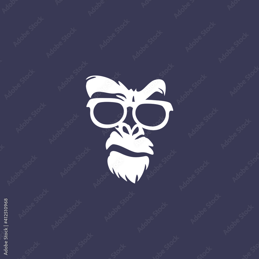 gorilla, ape head using glasses, vector logo illustration
