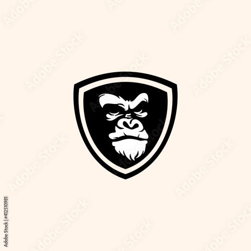 angry gorilla head logo template vector. 
Monkey face logo template vector. Ape logo template