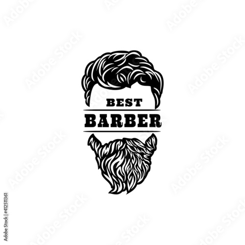 Hipster hair and beards logo, 
Barber shop isolated vintage label badge emblem. Vector illustration.