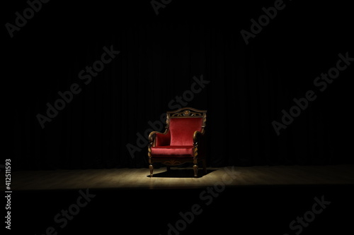 Red wooden seat on the theater stage