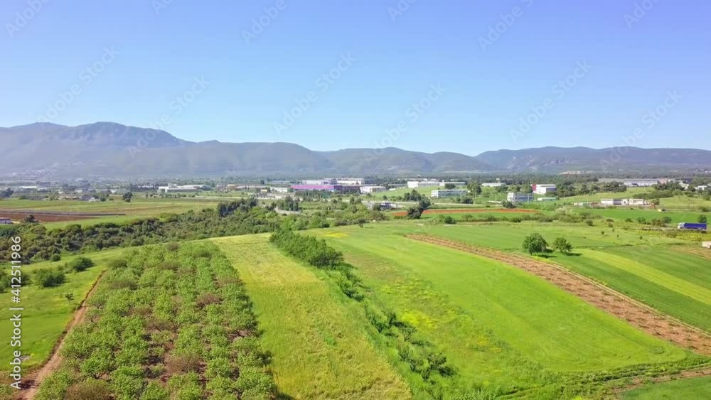 High-altitude panoramic shot of Paralia in Greece High-altitude panoramic shot of Paralia in Greece