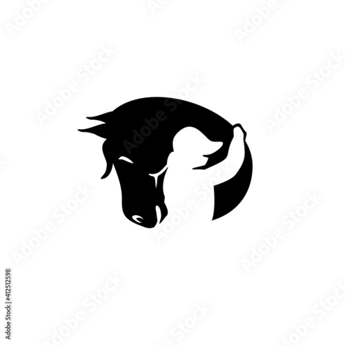 Vector mascot, cartoon of girl hugging horse, 
Vector illustration icons and logo design elements - horse vector