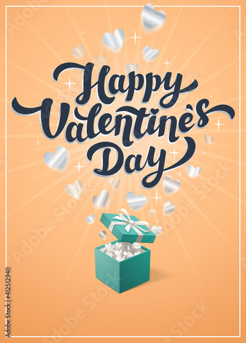 Happy Valentine's day yellow greeting card - love day vector card or poster w...