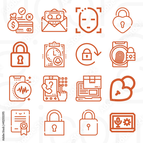 16 pack of recognition  lineal web icons set