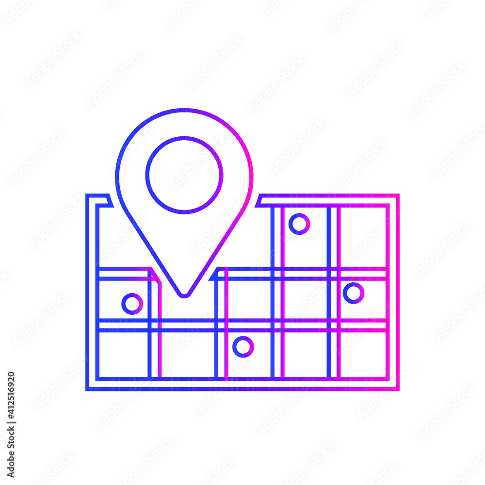 Location icon. Map, home, office location icon. Travel tracking, road map, shop location icon in vector illustration, two color, circle background, black shape.