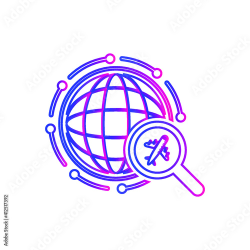 Airplane search icon. world travel airplane icon. find airplane schedule and ticket icon with vector illustration and flat style.