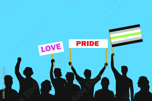 Vector illustration of the crowd that is expressing its attitude regarding to Agender pride on white background. Love and Pride posters.