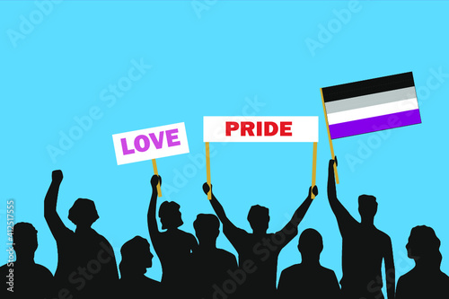 Vector illustration of the crowd that is expressing its attitude regarding to Asexual pride on white background. Love and Pride posters.
