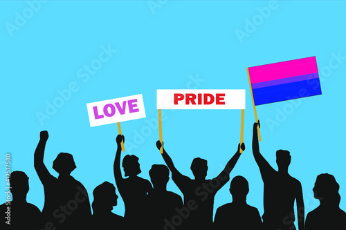 Vector illustration of the crowd that is expressing its attitude regarding to Bisexual pride on white background. Love and Pride posters.