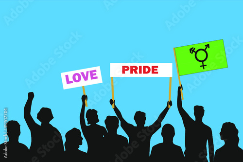Vector illustration of the crowd that is expressing its attitude regarding to Israel transgender and genderqueer pride on white background. Love and Pride posters.