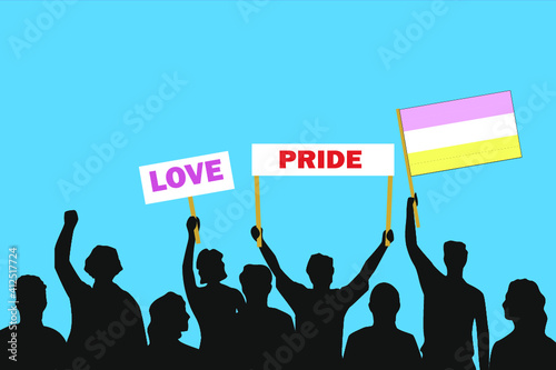 Vector illustration of the crowd that is expressing its attitude regarding to Femfluidflux on white background. Love and Pride posters.