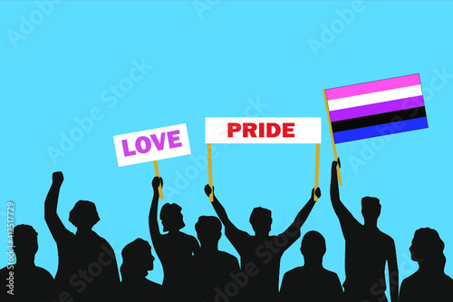 Vector illustration of the crowd that is expressing its attitude regarding to Longhaired fetish pride on white background. Love and Pride posters.