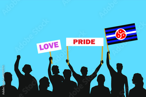 Vector illustration of the crowd that is expressing its attitude regarding to BDSM rights pride on white background. Love and Pride posters.