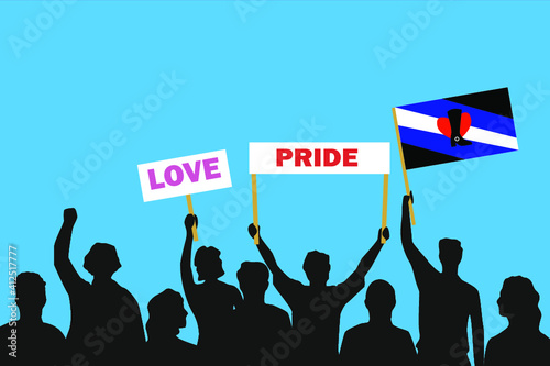 Vector illustration of the crowd that is expressing its attitude regarding to Bootblack fetish pride on white background. Love and Pride posters.