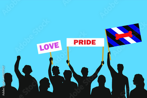 Vector illustration of the crowd that is expressing its attitude regarding to Puppy pride on white background. Love and Pride posters.