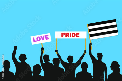 Vector illustration of the crowd that is expressing its attitude regarding to Straight heterosexual pride on white background. Love and Pride posters.