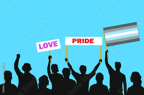 Vector illustration of the crowd that is expressing its attitude regarding to Demiboy pride on white background. Love and Pride posters.