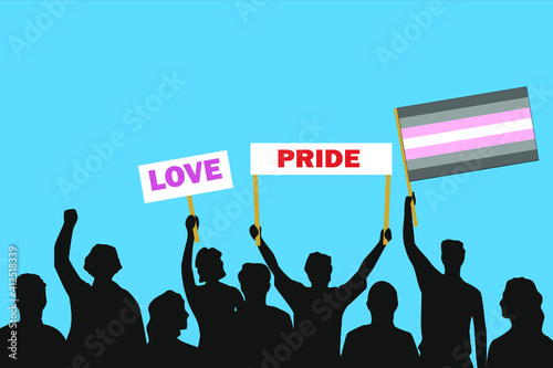 Vector illustration of the crowd that is expressing its attitude regarding to Demigirl pride on white background. Love and Pride posters.