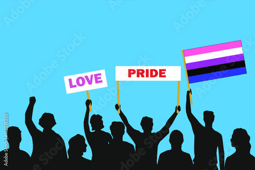 Vector illustration of the crowd that is expressing its attitude regarding to genderfluid pride on white background. Love and Pride posters.