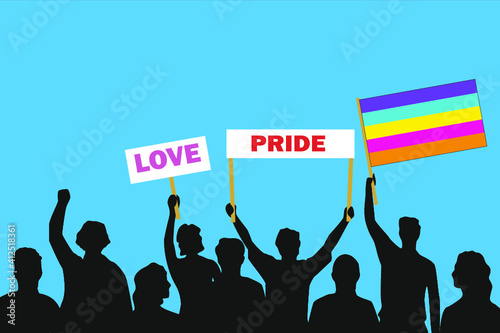 Vector illustration of the crowd that is expressing its attitude regarding to Genderqueer pride on white background. Love and Pride posters.