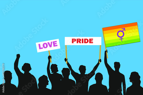 Vector illustration of the crowd that is expressing its attitude regarding to hermaphrodite pride (Mars/ Venus) on white background. Love and Pride posters.