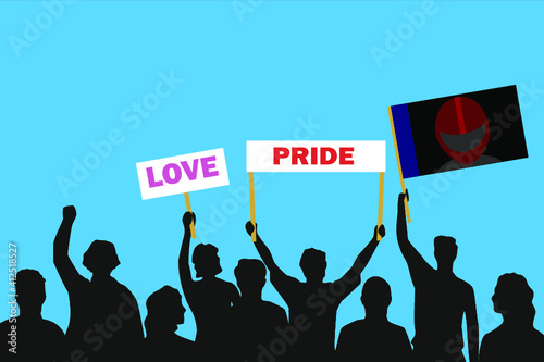 Vector illustration of the crowd that is expressing its attitude regarding to Biker gear pride on white background. Love and Pride posters.