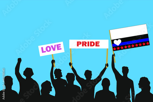 Vector illustration of the crowd that is expressing its attitude regarding to Foot/Feet fetishist pride on white background. Love and Pride posters. photo