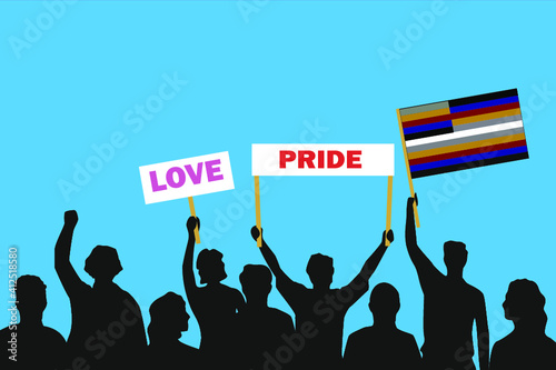 Vector illustration of the crowd that is expressing its attitude regarding to Freak pride on white background. Love and Pride posters.
