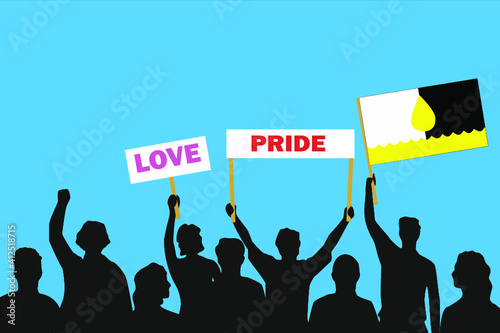 Vector illustration of the crowd that is expressing its attitude regarding to Urolagnia pride on white background. Love and Pride posters.