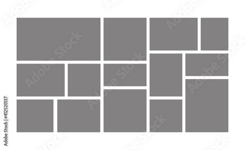 Template collage frames for moodboard, photo album and image gallery. Blank photographs layout. Vector mockup of rectangle mosaic grid of pictures isolated on white background