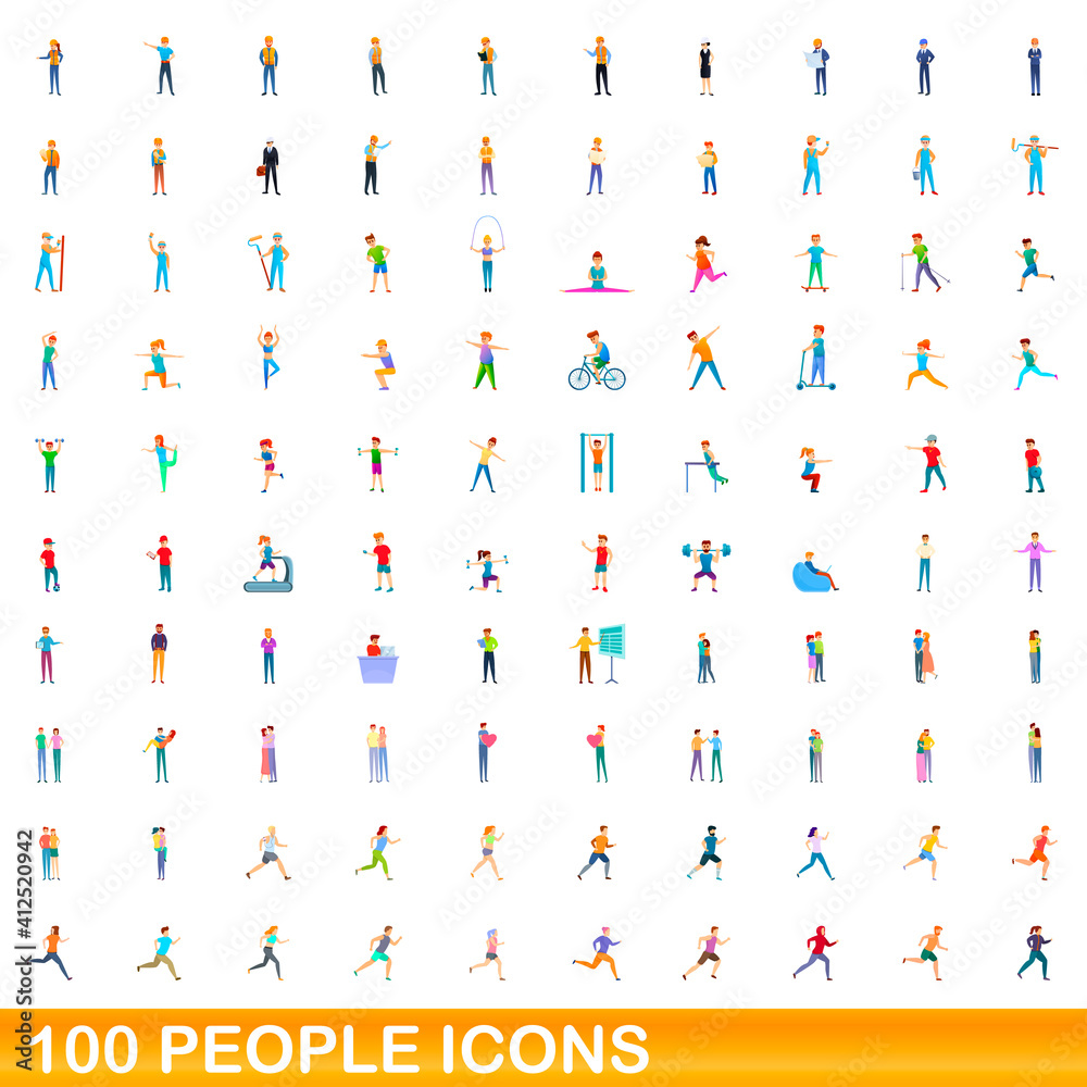 100 people icons set. Cartoon illustration of 100 people icons vector set isolated on white background