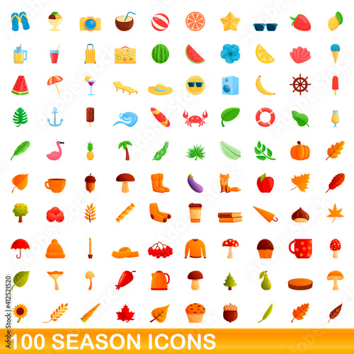 Fototapeta Naklejka Na Ścianę i Meble -  100 season icons set. Cartoon illustration of 100 season icons vector set isolated on white background