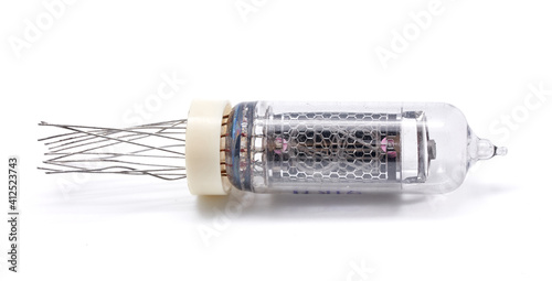 retro vacuum indicator lamp. displays numbers from 0 to 9. isolated on a white background.
