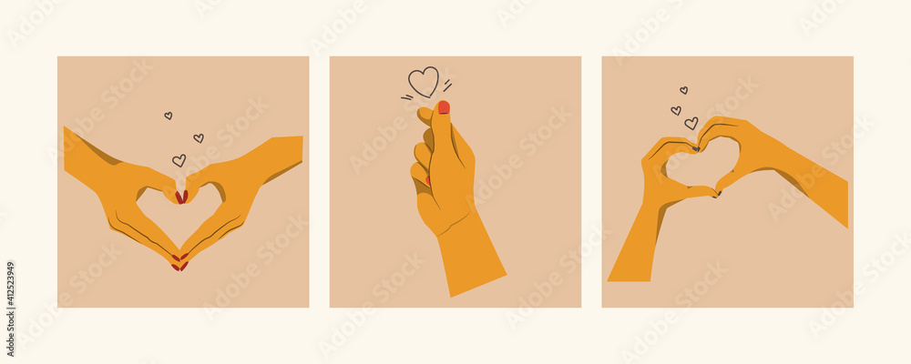 Heart shaped hands. Love and romance concept icons. Vector isolated illustrations for design.