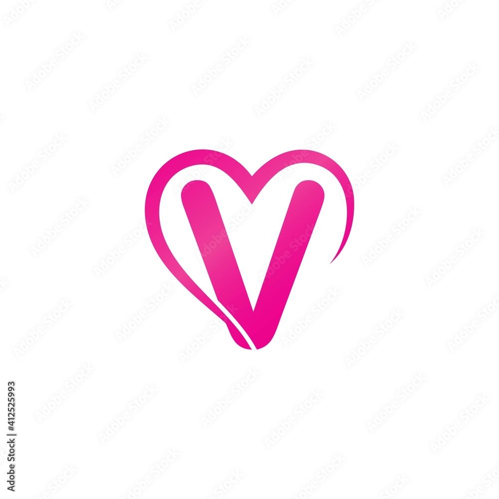 Letter V and Love Logo Template design vector