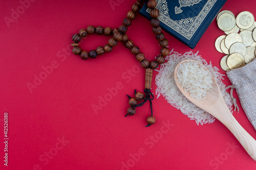 Canvas Print Holy Quran, Coins,Rosary and rice