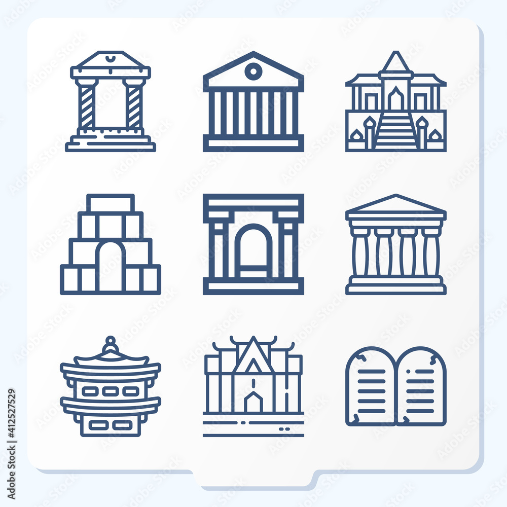 Simple set of 9 icons related to synagogue Simple set of 9 icons related to synagogue