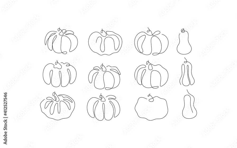 One line art style pumpkin. Abstract creative food in minimalism design. Hand drawn vector illustration. One line art style pumpkin. Abstract creative food in minimalism design. Hand drawn vector illustration.