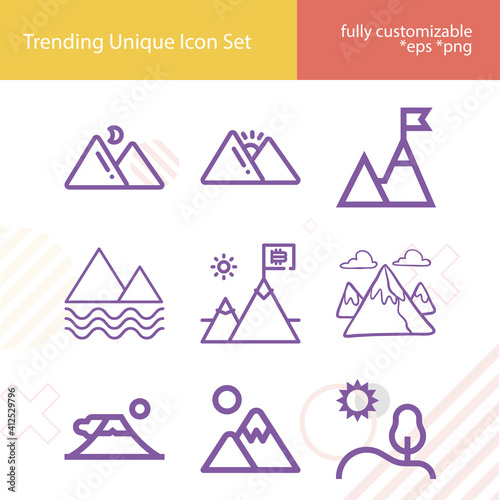 Simple set of alpine related lineal icons.