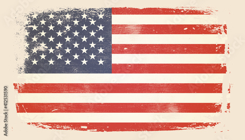 Distressed USA flag, American grunge texture flag.