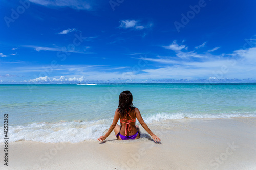 リゾート地に海水浴をしに来た水着姿の女の子