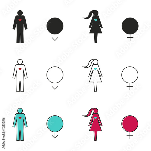 Man and woman set with heart. Gender set icon isolated on white background. Vector illustration