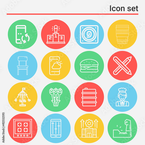 16 pack of engineering  lineal web icons set