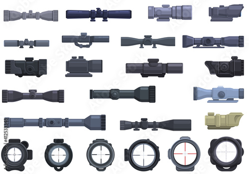 Telescopic sight icons set. Cartoon set of telescopic sight vector icons for web design photo