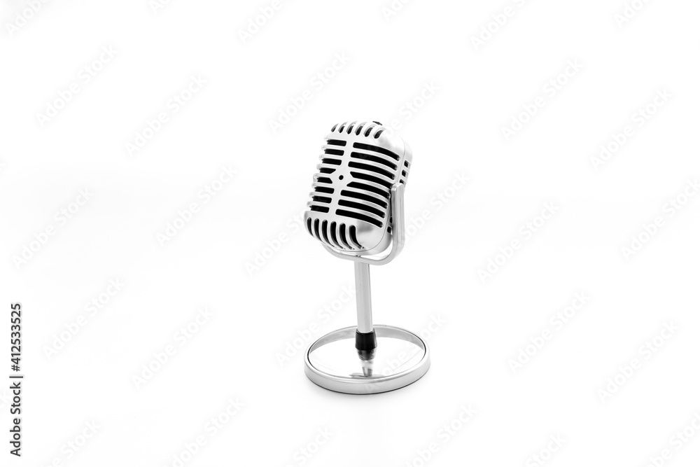 Audio recording with retro microphone, close up Audio recording with retro microphone, close up