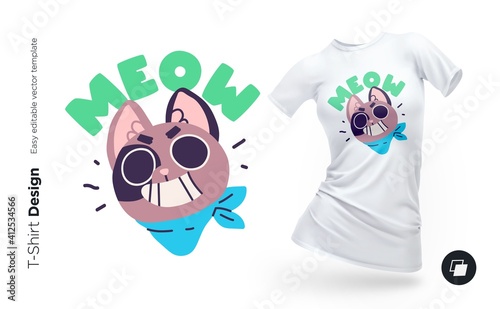 Funny cat character. Print for clothes, posters or souvenirs. Vector