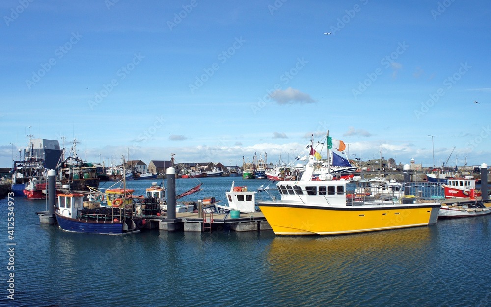 Sunny day at the fishing port.Ireland.